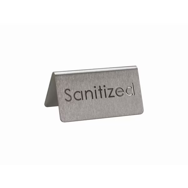 Laser Cut Table Tent, Sanitized, Brushed, Service Ideas, Mfr#: 1C-BF-SANITIZED-MOD